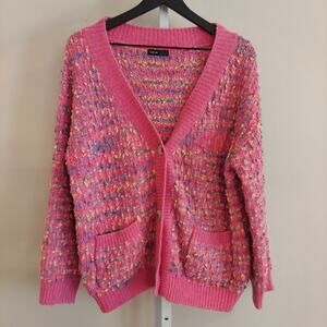 Shein Oversized Pink Sweater Cardigan M Rainbow Confetti Slouchy Preppy